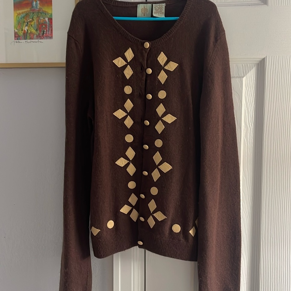 Brown cardigan with leather detail